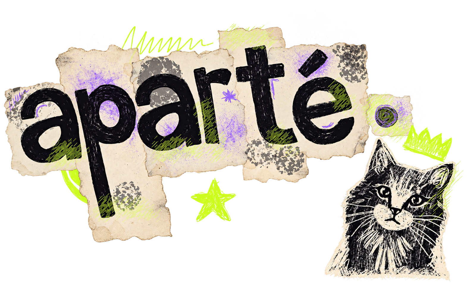 Aparté — signature avec le logo original et son chat couronné